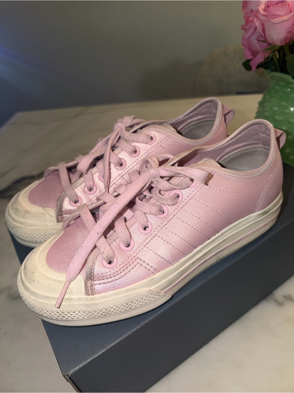 Adidas Women’s Court Platform Pink Satin Sneaker